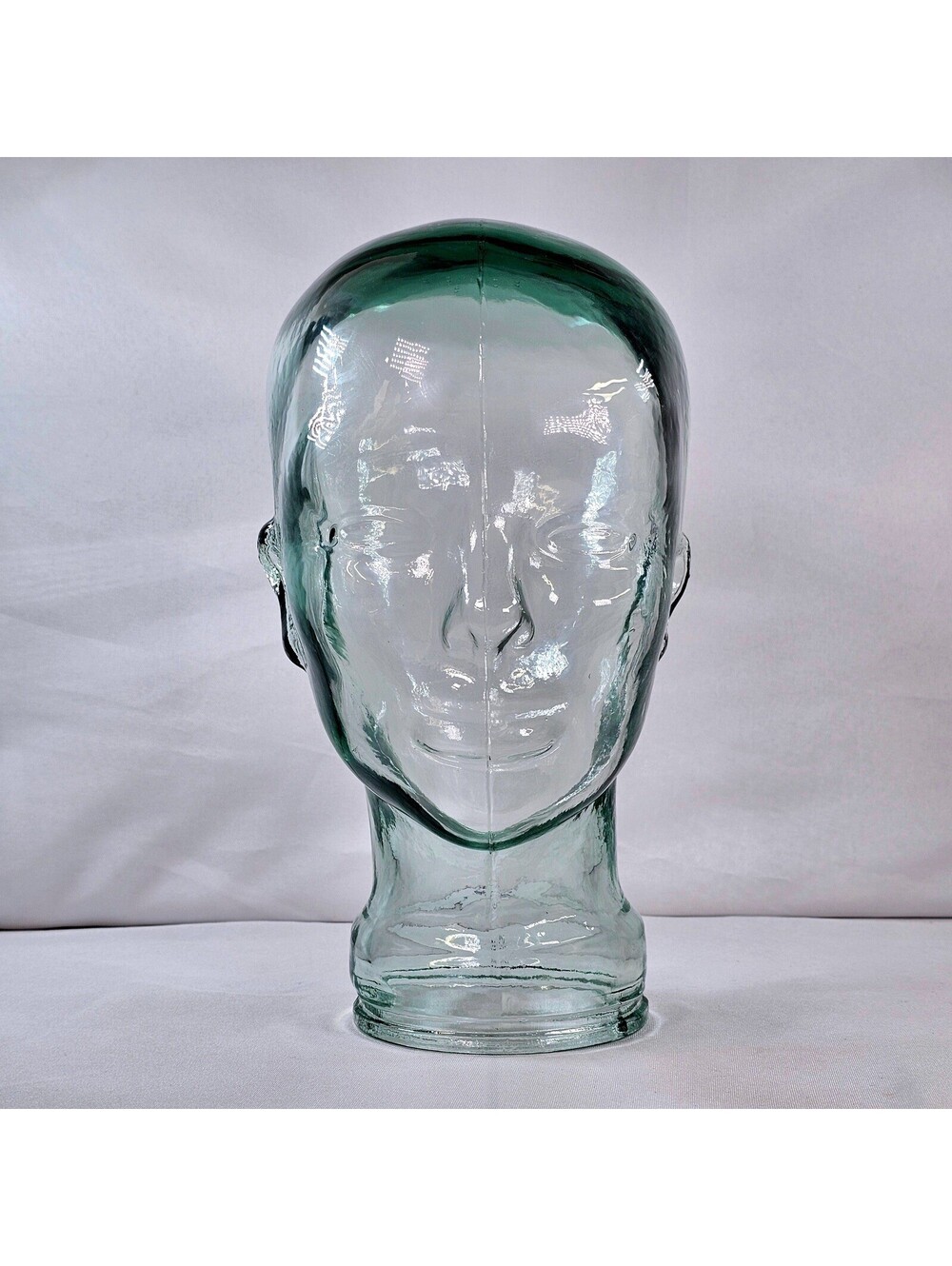 Vintage Light Green Glass Mannequin Head Life Size Hat Wig Display Stand 11.5in - Picture 2 of 9